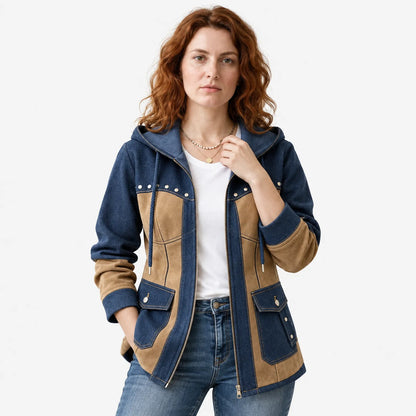 Women's Hooded Jacket with Pockets and Studded Details