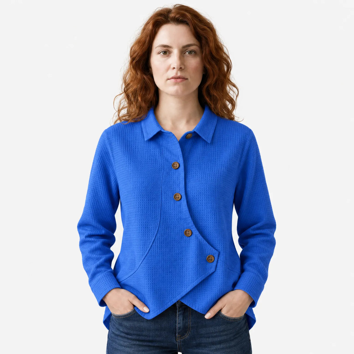 Women's Jumper with Button Placket and Asymmetrical Hem