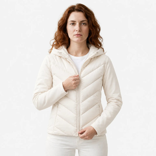Women's Lightweight Padded Winter Jacket with Hood and Hidden Pockets