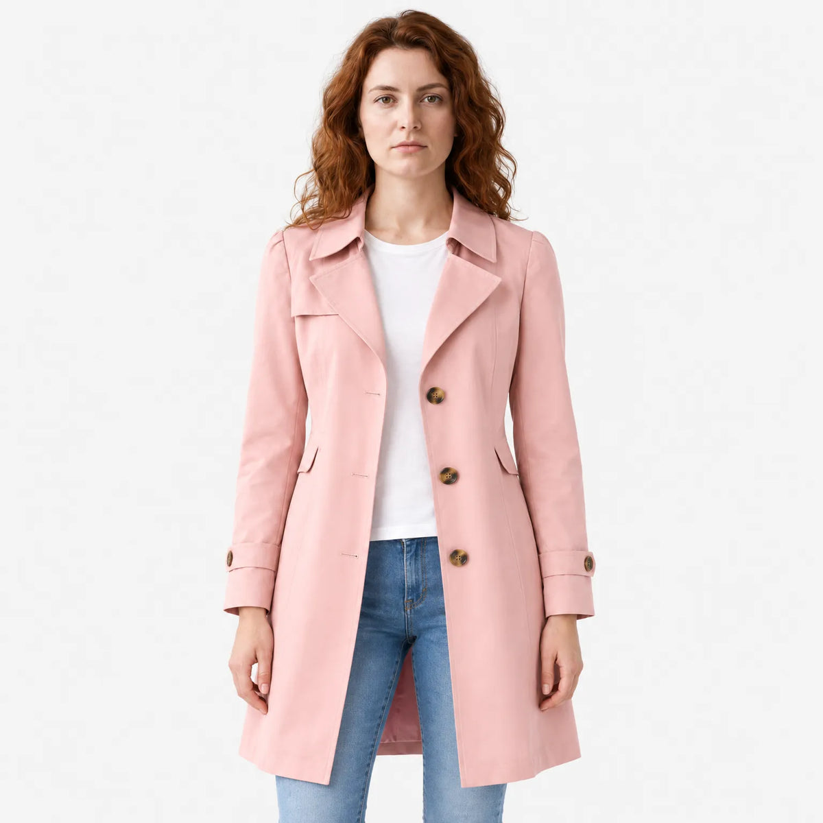 Women's Tailored Trench Coat with Classic Lapel, Mid-Length