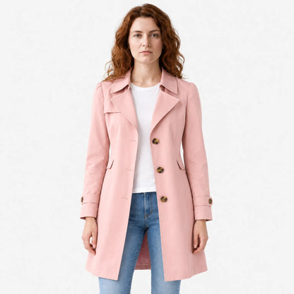 Women's Tailored Trench Coat with Classic Lapel, Mid-Length