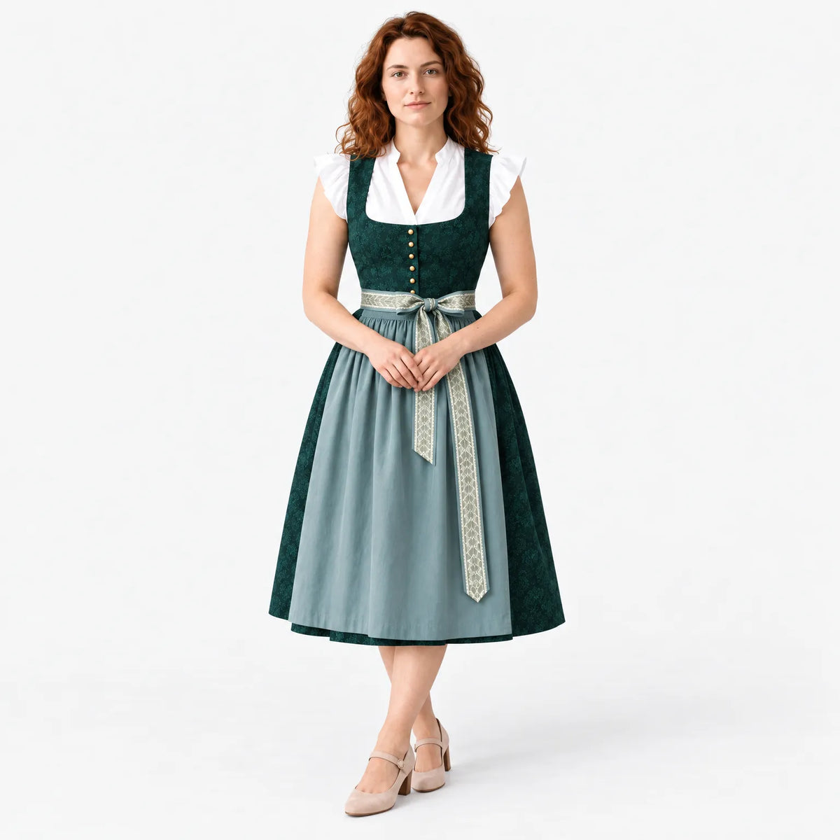 Woven Dress with Curved Front Hem and Lace-Up Detail