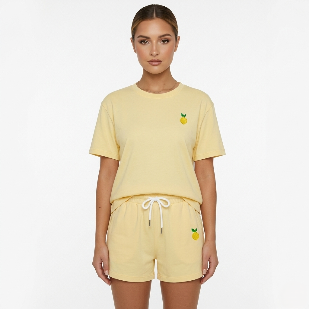 Loungewear Set Women's T-shirt and Drawstring Shorts Print