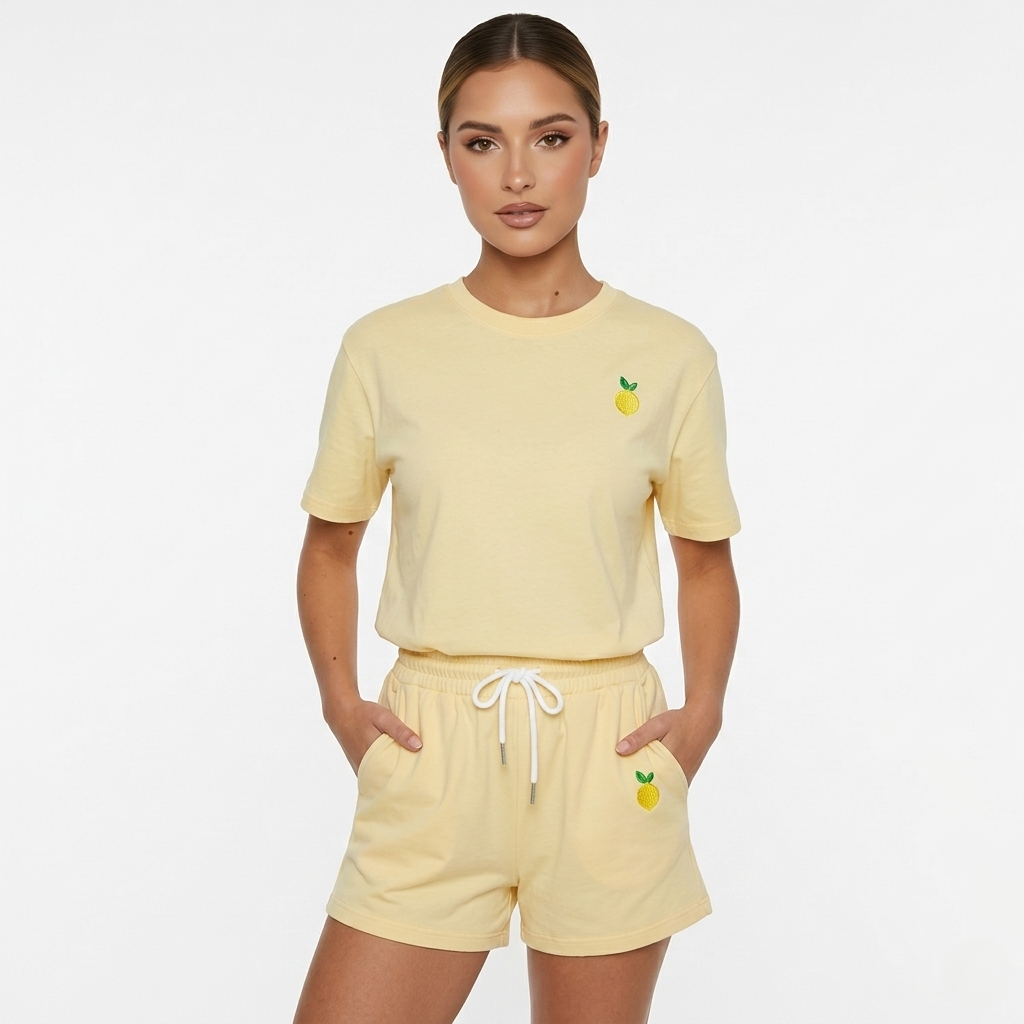 Loungewear Set Women's T-shirt and Drawstring Shorts Print