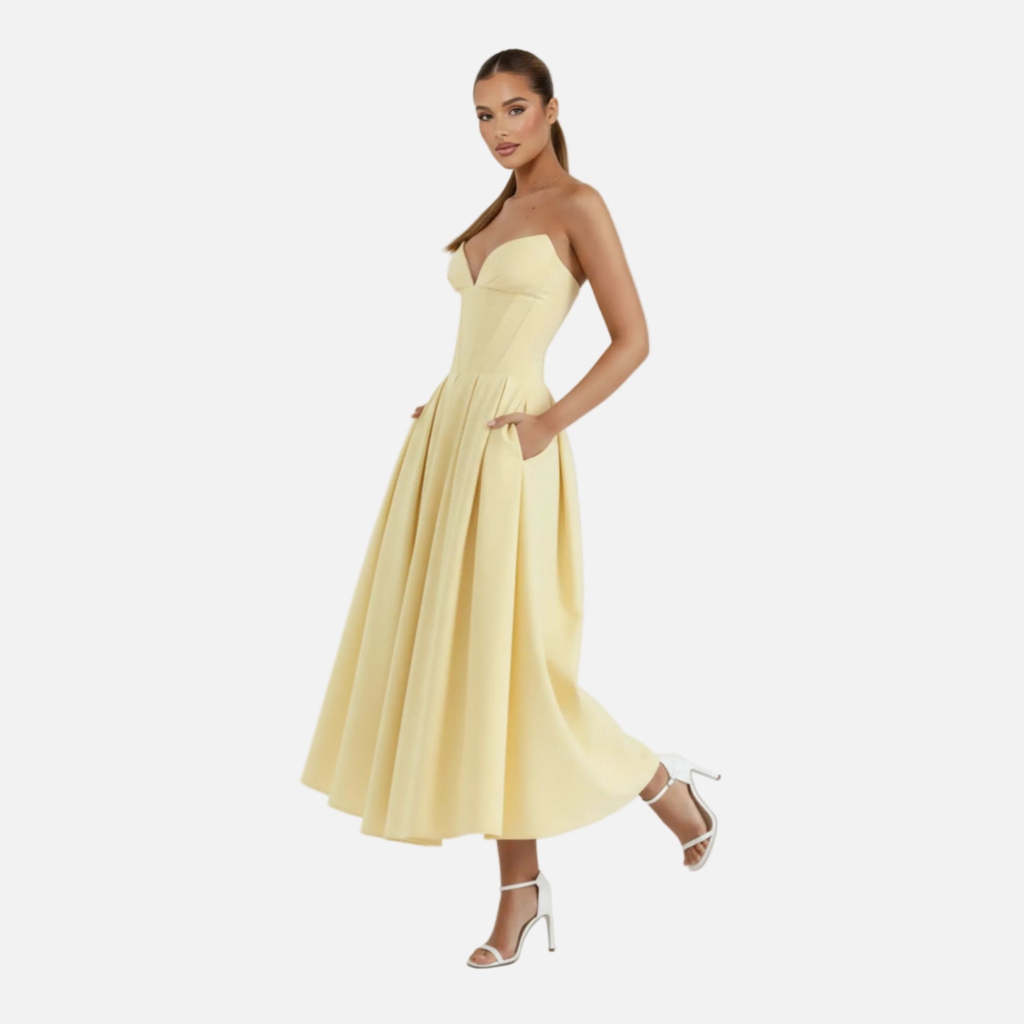 Midi Dress Women's Strapless Corset Bodice with Pockets