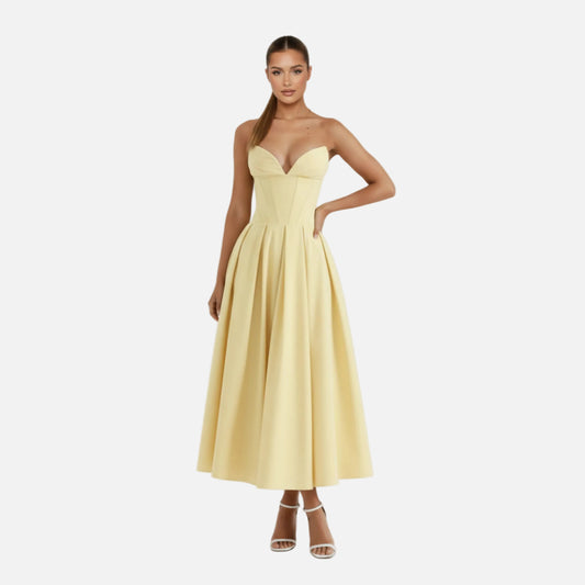 Midi Dress Women's Strapless Corset Bodice with Pockets