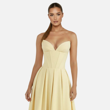 Midi Dress Women's Strapless Corset Bodice with Pockets