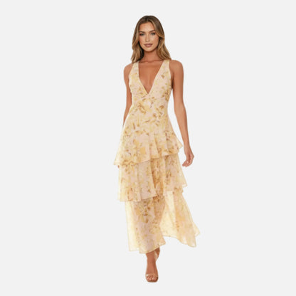 Maxi Dress Women's V-neck Floral Tiered