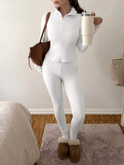 SHEIN EZwear Black Knit Women Zip-Up Cardigan + Camisole + Pants 3Pcs Sportswear Casual Set Gym Workout Autumn