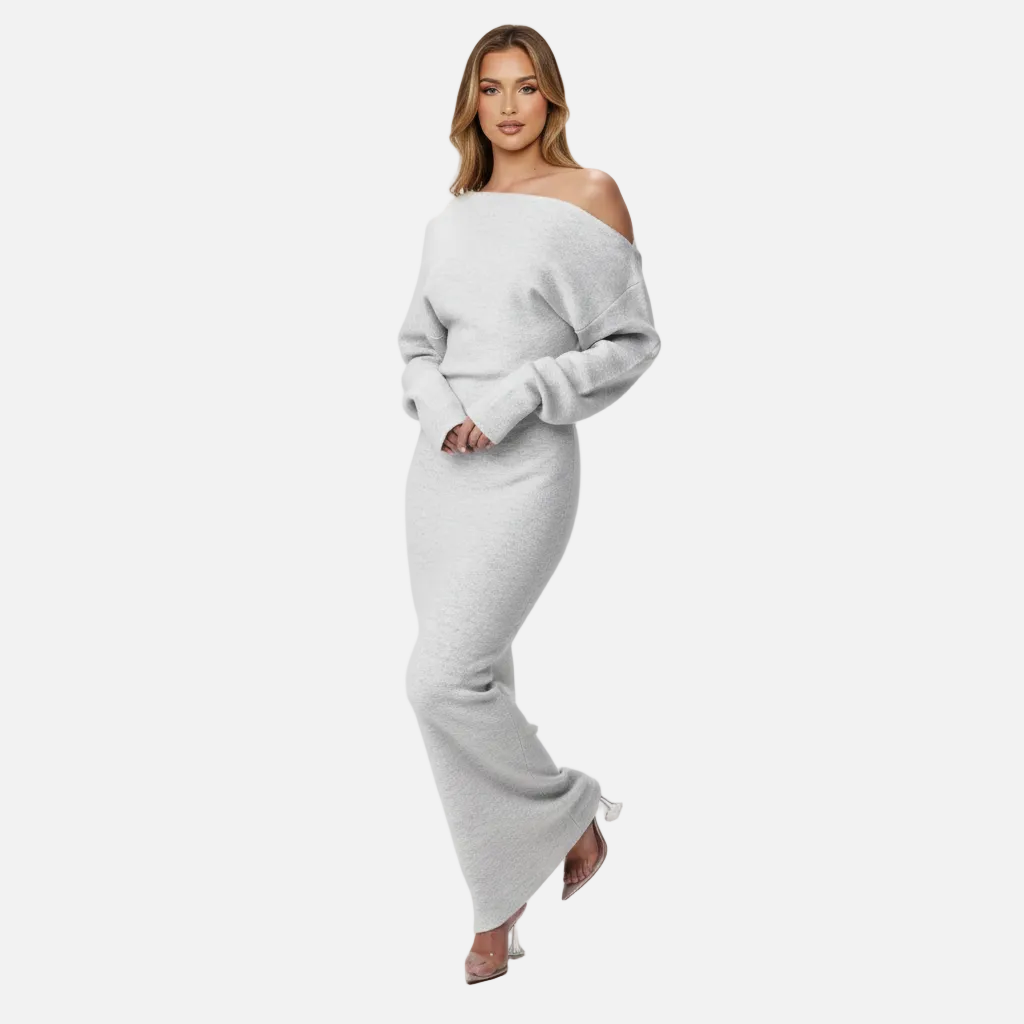 Maxi Dress Women's Off Shoulder Knit Long Sleeve