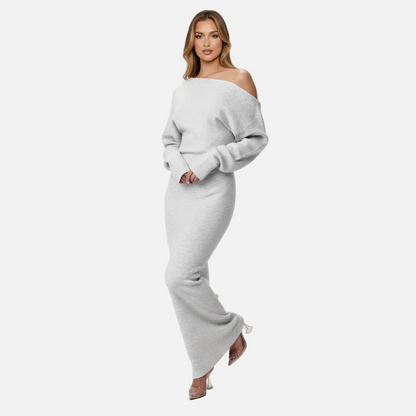 Maxi Dress Women's Off Shoulder Knit Long Sleeve
