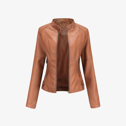 Jacket Women’s Faux Leather Zip Front Stand Collar