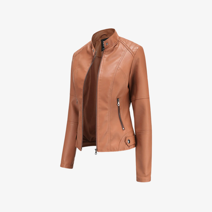 Jacket Women’s Faux Leather Zip Front Stand Collar