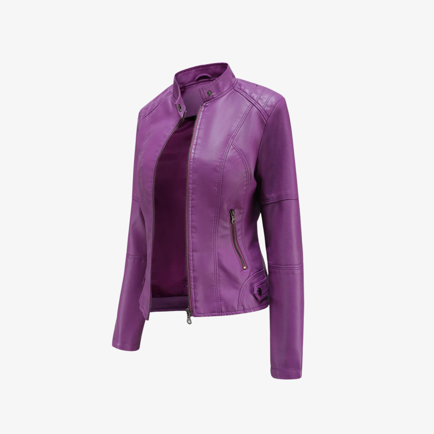 Jacket Women’s Faux Leather Zip Front Stand Collar