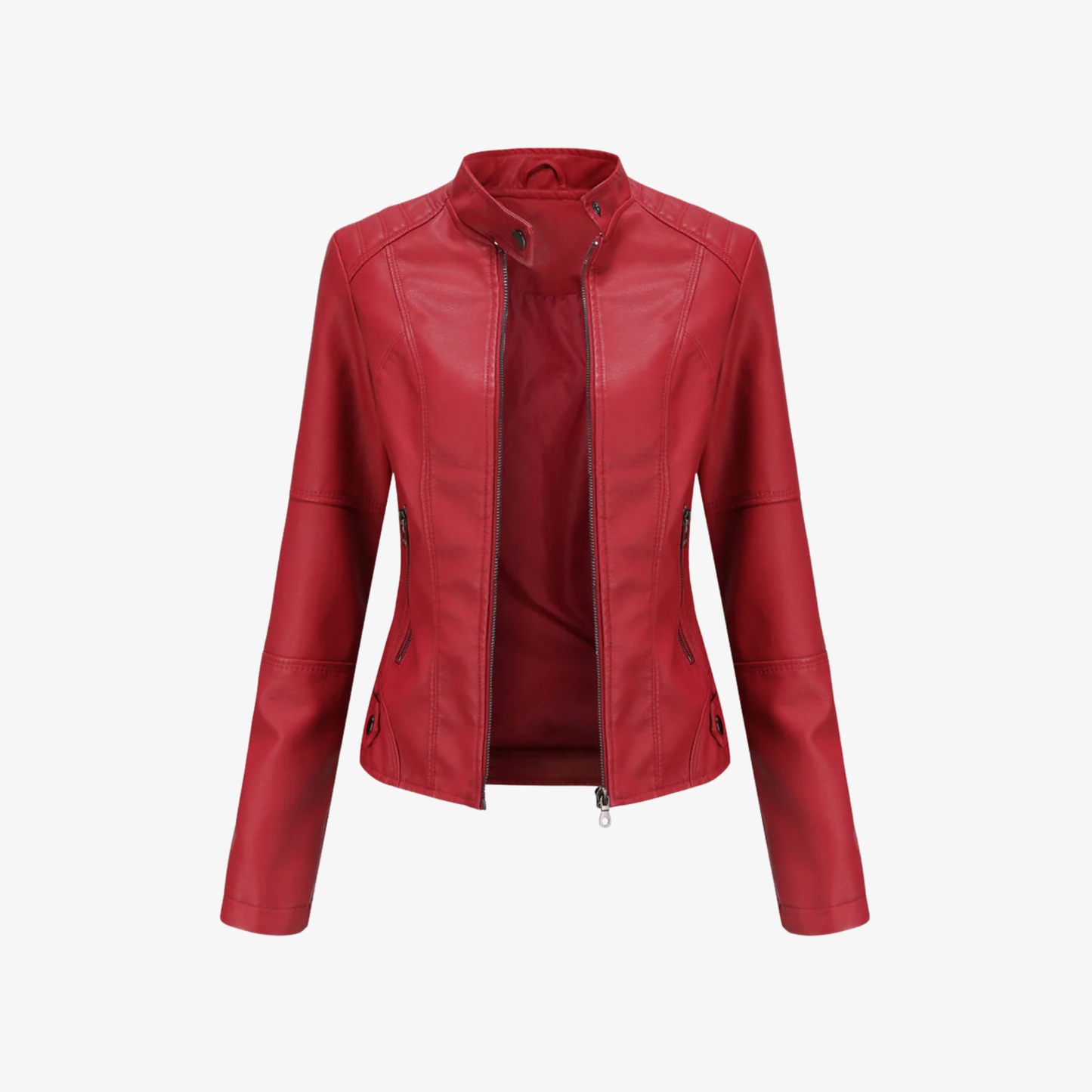 Jacket Women’s Faux Leather Zip Front Stand Collar