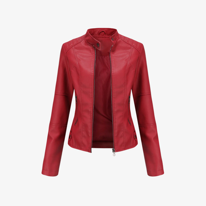 Jacket Women’s Faux Leather Zip Front Stand Collar