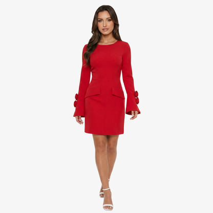 Mini Dress Women's Long Sleeve Bell Sleeve with Rose Detail