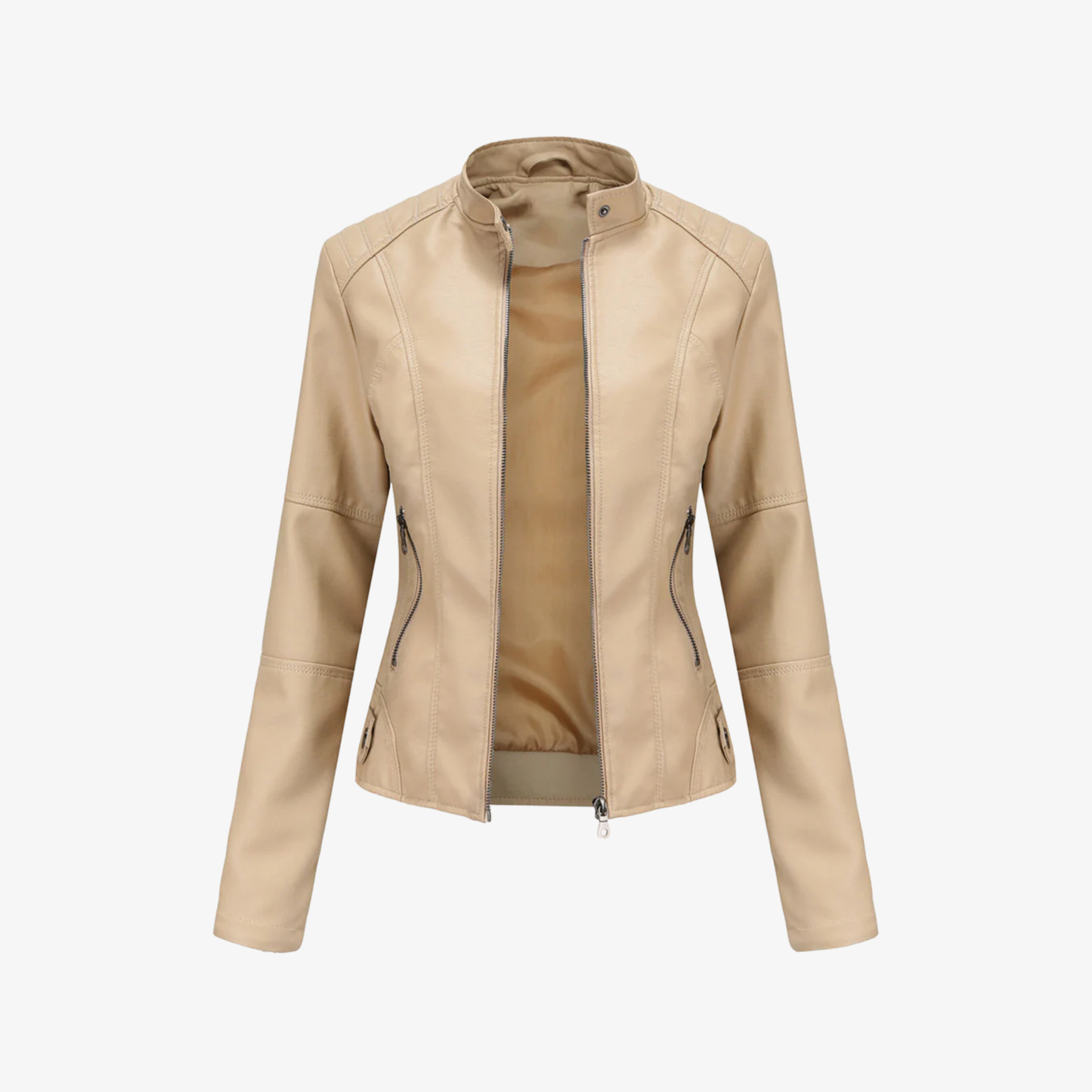 Jacket Women’s Faux Leather Zip Front Stand Collar