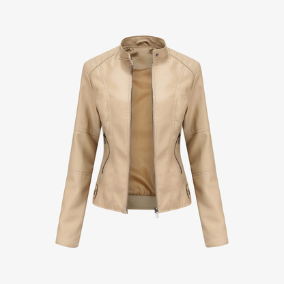 Jacket Women’s Faux Leather Zip Front Stand Collar