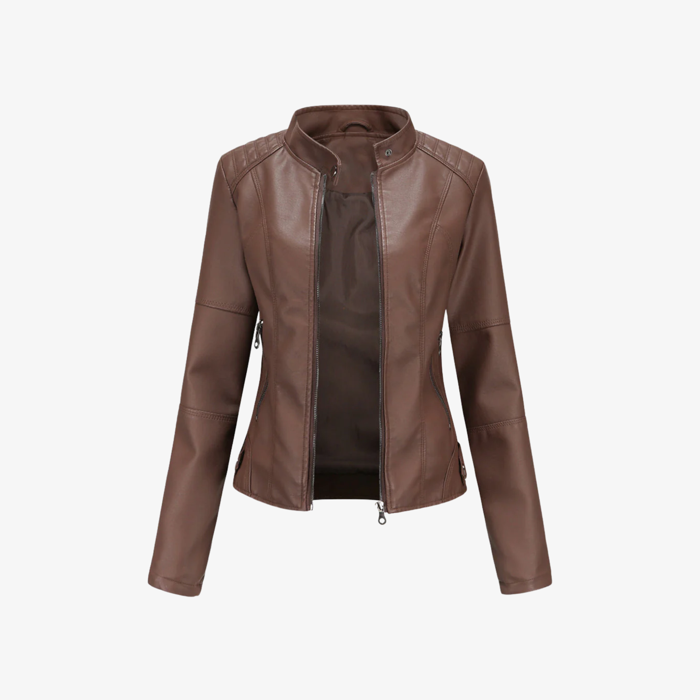 Jacket Women’s Faux Leather Zip Front Stand Collar