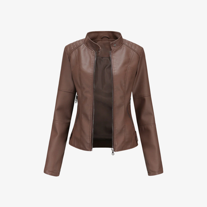 Jacket Women’s Faux Leather Zip Front Stand Collar