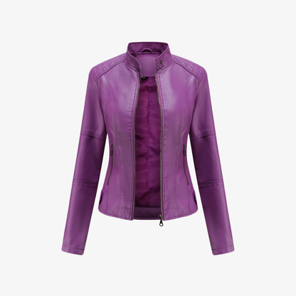 Jacket Women’s Faux Leather Zip Front Stand Collar