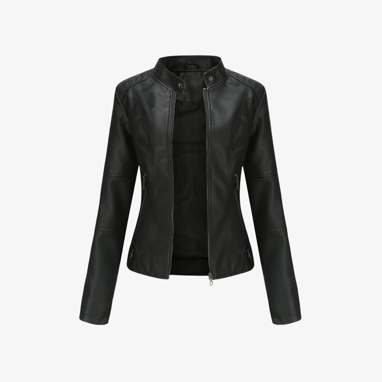 Jacket Women’s Faux Leather Zip Front Stand Collar