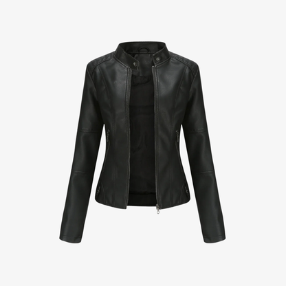 Jacket Women’s Faux Leather Zip Front Stand Collar
